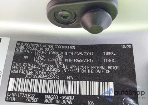 2021 Toyota 4Runner Sr5 Premium из США, поврежденный, VIN JTEFU5JRXM5232974